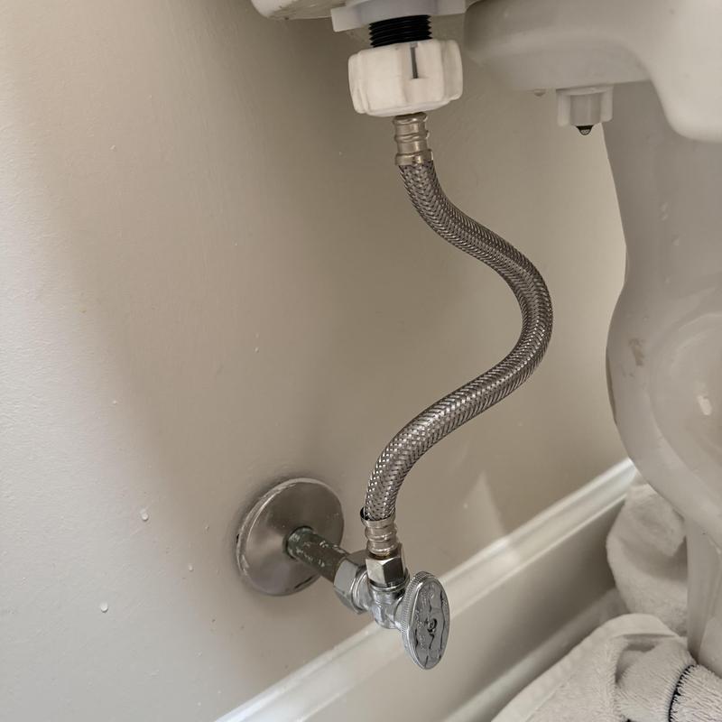 Toilet fill valve and supply line replacement with stop valve Toilet fill valve and supply line replacement with stop valve