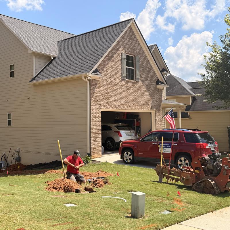 Water line replacement excavation in residential yard