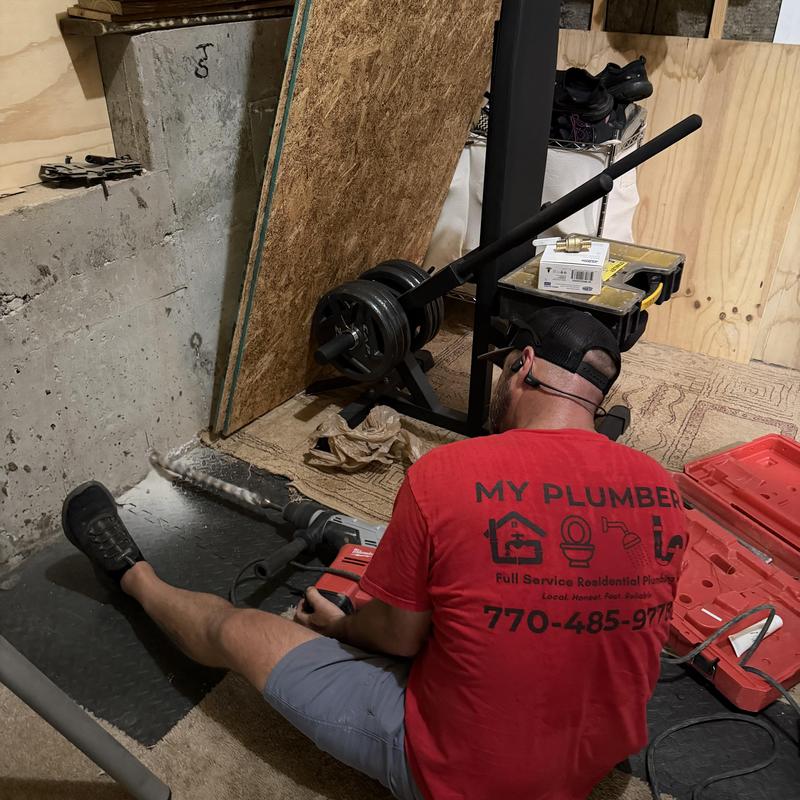 Concrete floor drilling for water line installation