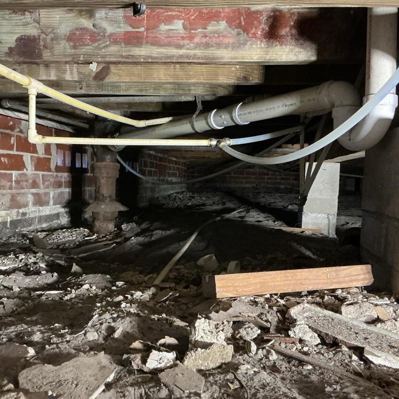 Under-house plumbing pipes and Fernco coupling inspection Under-house plumbing pipes and Fernco coupling inspection