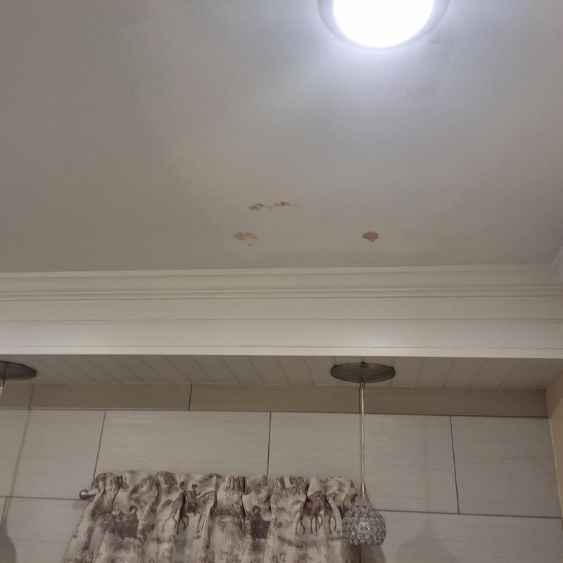 Ceiling water stains near kitchen light fixture