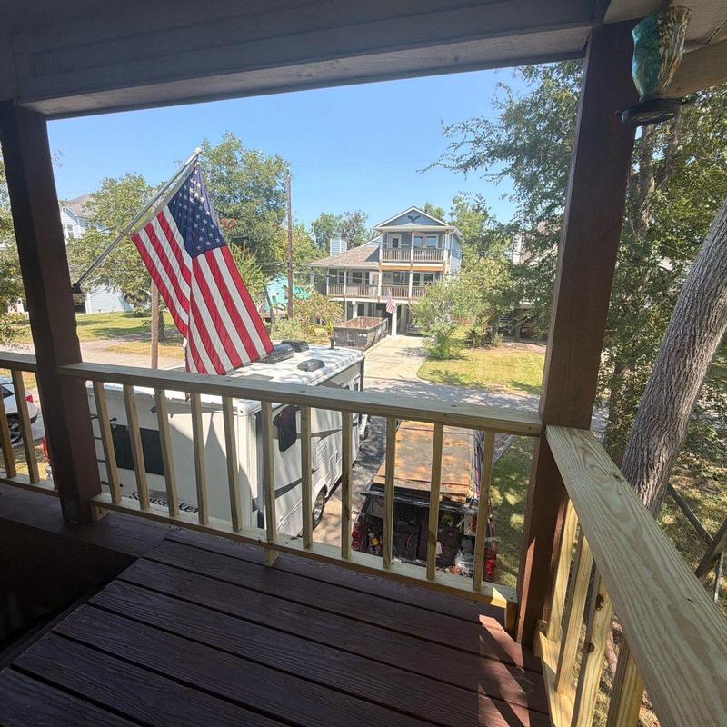 Wood patio railing replacement with new sliding gate Wood patio railing replacement with new sliding gate