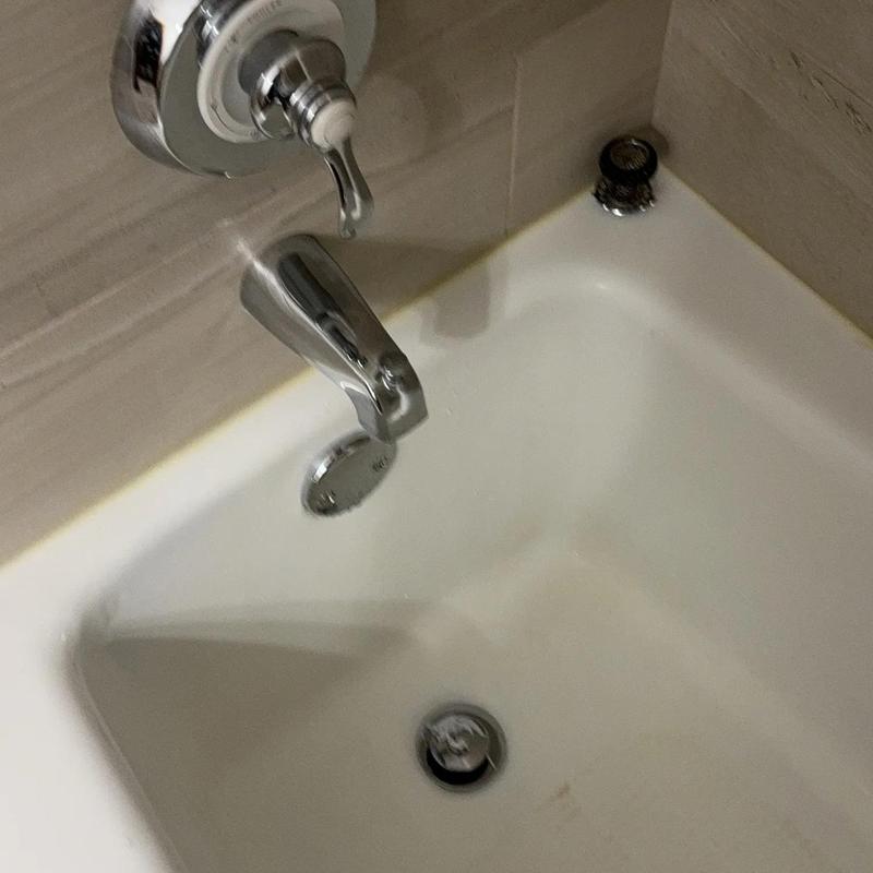 Shower tub spout and resealed shoe caulking repair