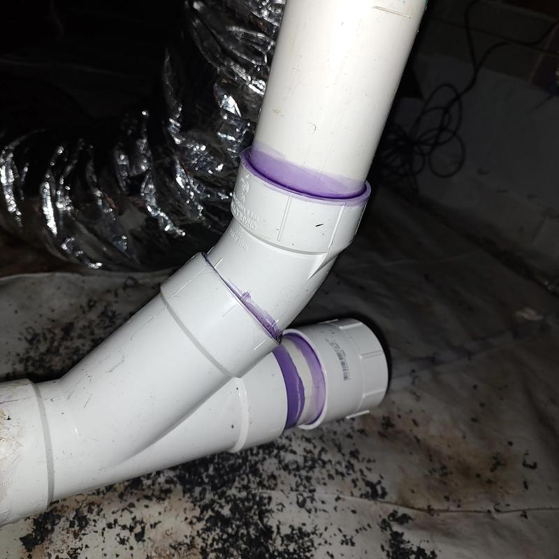 3-inch PVC drain line with new solvent weld joints 3-inch PVC drain line with new solvent weld joints