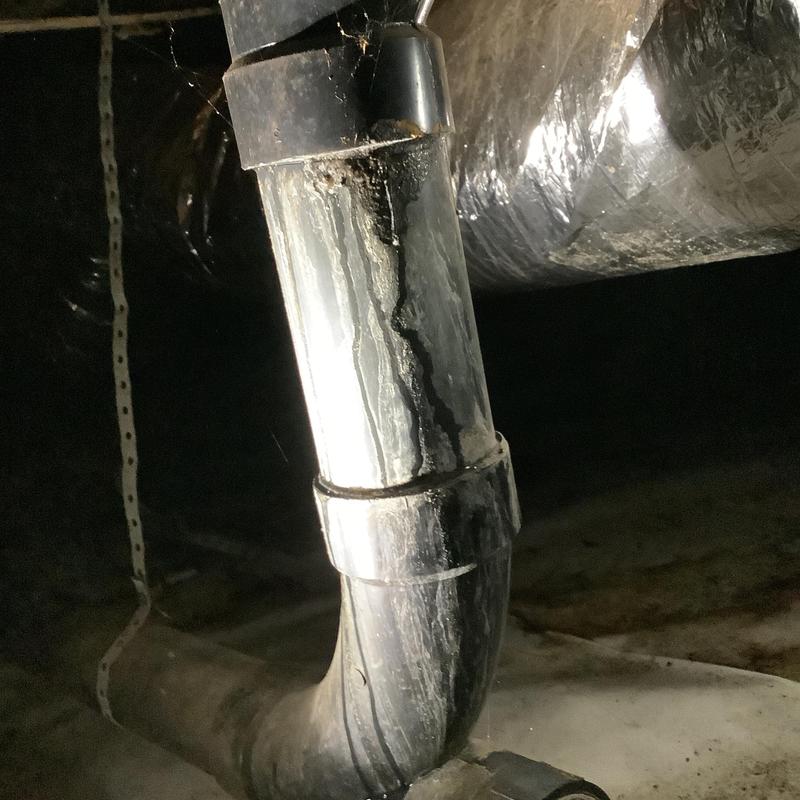 ABS main drain pipe leak with residue buildup ABS main drain pipe leak with residue buildup