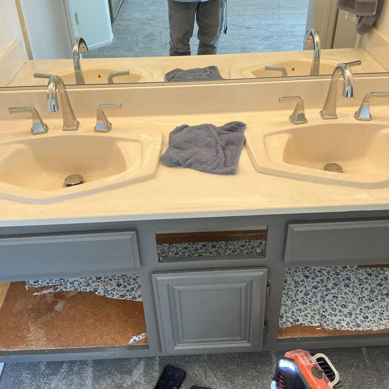 Bathroom faucets with dual sinks and countertop