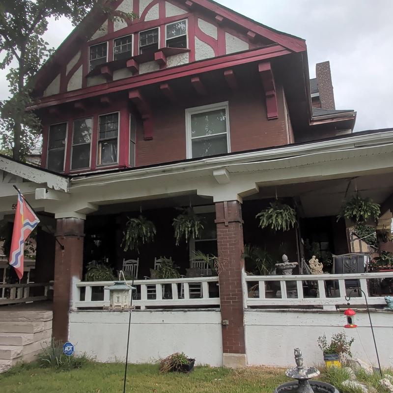 Soffit and facia wood with porch and brick columns