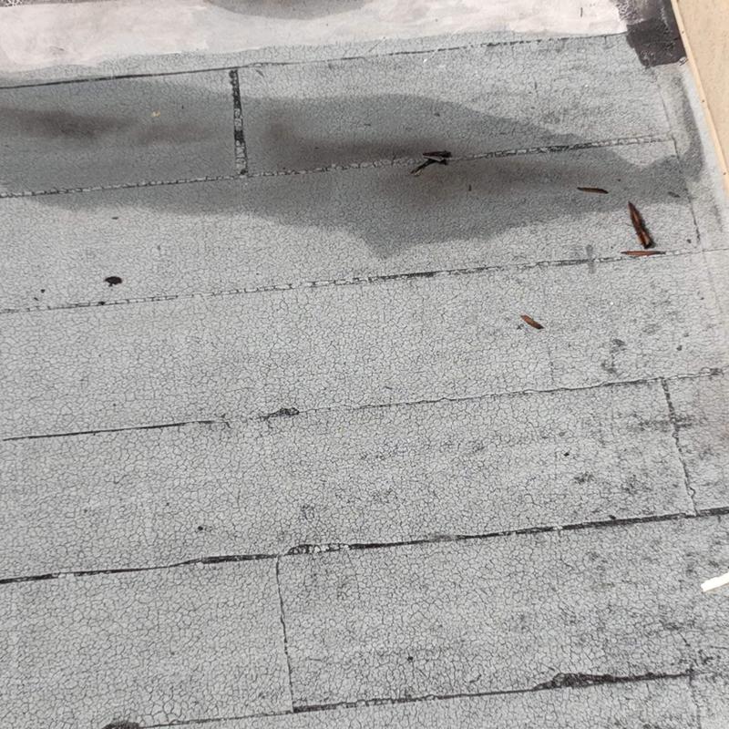 Commercial roofing membrane with cracked surface and debris Commercial roofing membrane with cracked surface and debris