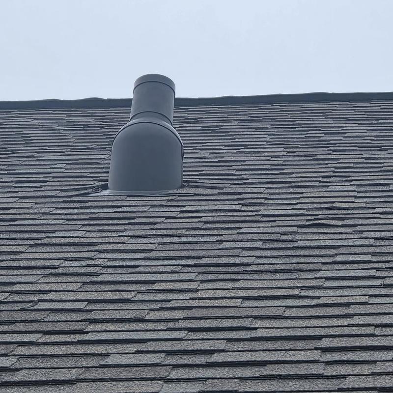 Owens Corning Driftwood roof shingles with vent pipe boot Owens Corning Driftwood roof shingles with vent pipe boot