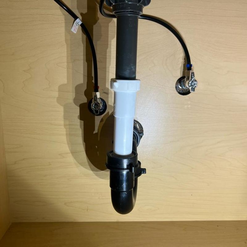 Sink drain and angle stop valves installation under cabinet