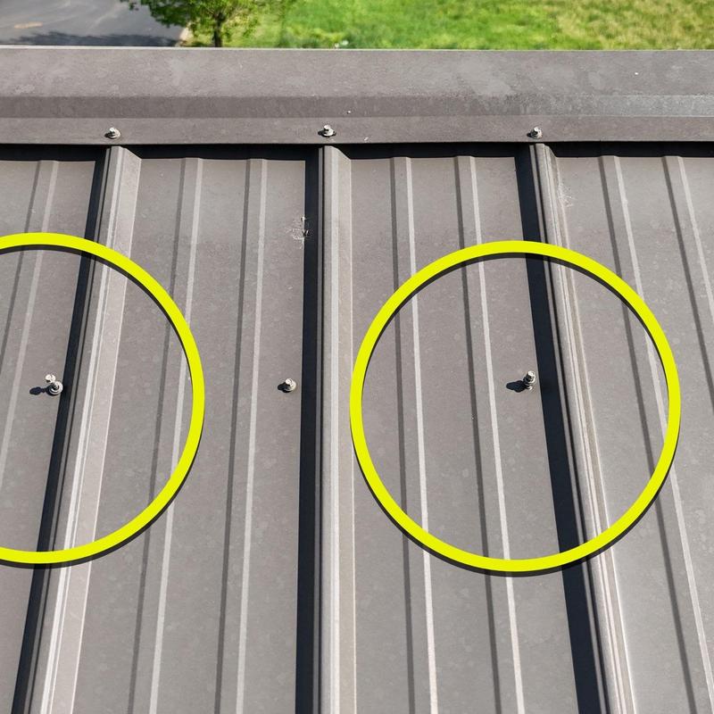 Metal roof panel hail damage with exposed screws
