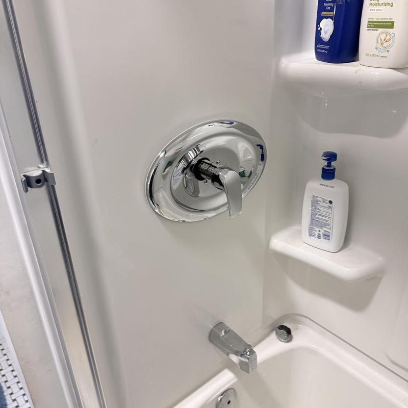 Moen shower valve and tub spout in white shower Moen shower valve and tub spout in white shower