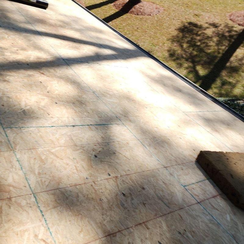 Asphalt shingle roof decking with layout markings Asphalt shingle roof decking with layout markings