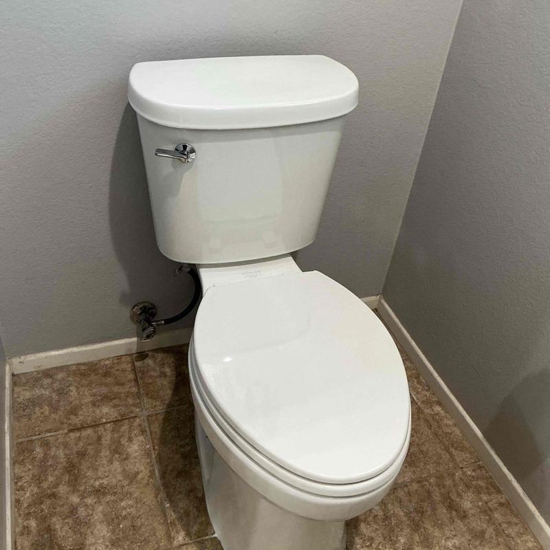Kohler elongated toilet installed with new wax seal