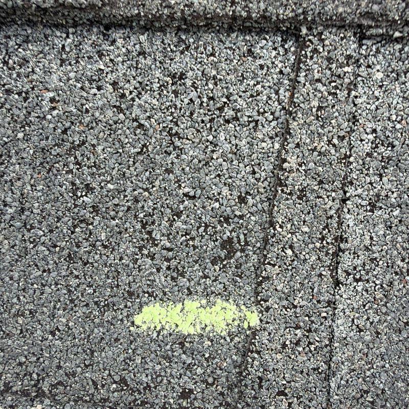 Asphalt shingle roof with hail damage marking