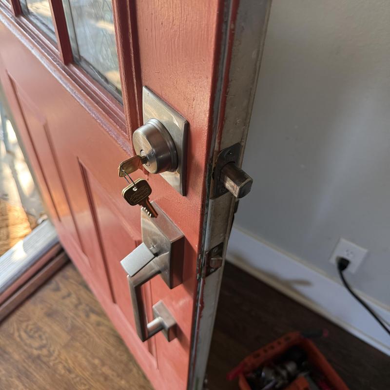 Door deadbolt lock with new keys in Tulsa rental home