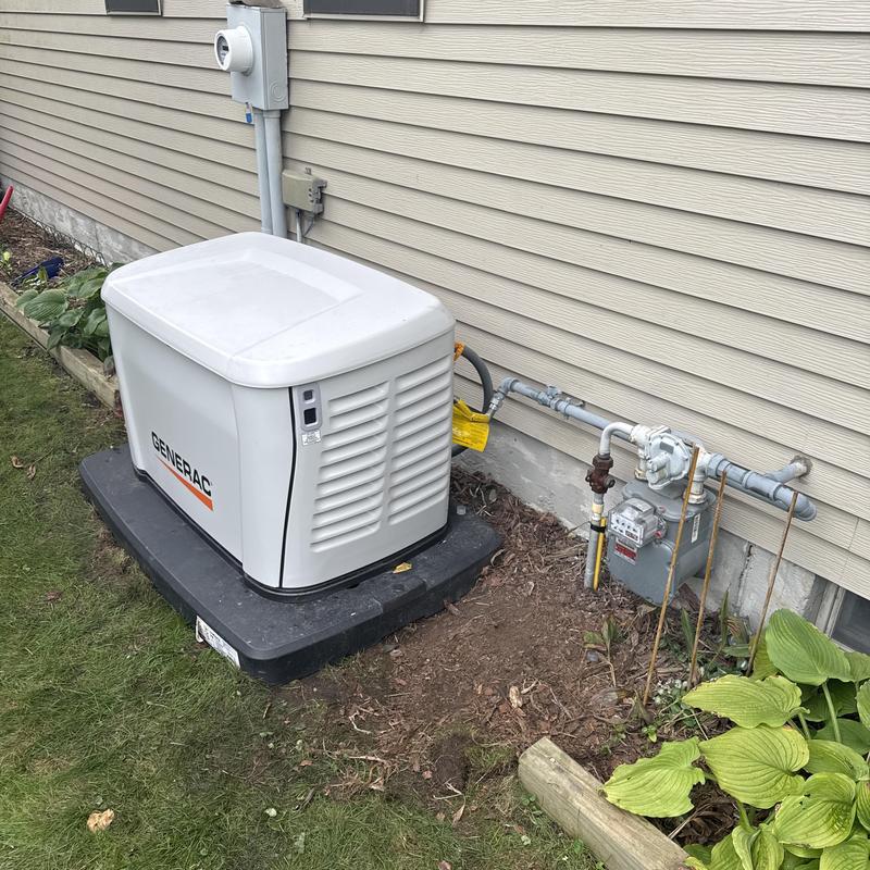 Backup generator gas line installation near house wall Backup generator gas line installation near house wall