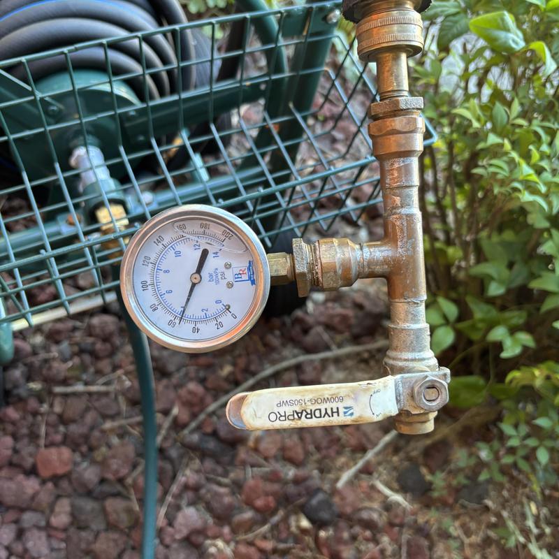 Pressure reducing valve and gauge on water line Pressure reducing valve and gauge on water line