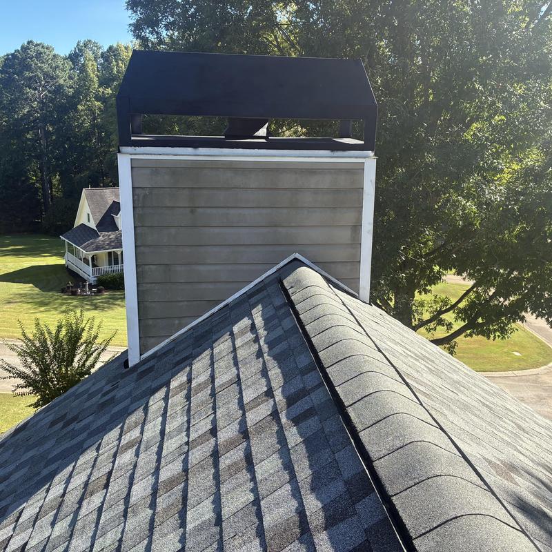 GAF Timberline HDZ shingle roof and chimney cap GAF Timberline HDZ shingle roof and chimney cap