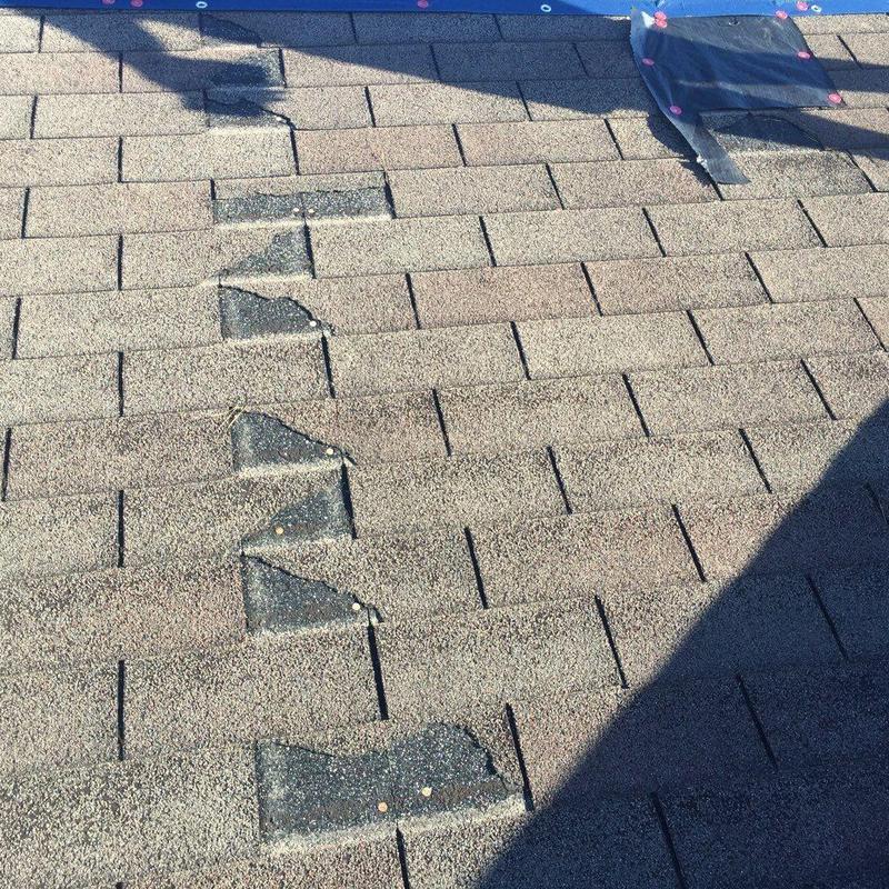 Asphalt shingles with hail impact and granule loss