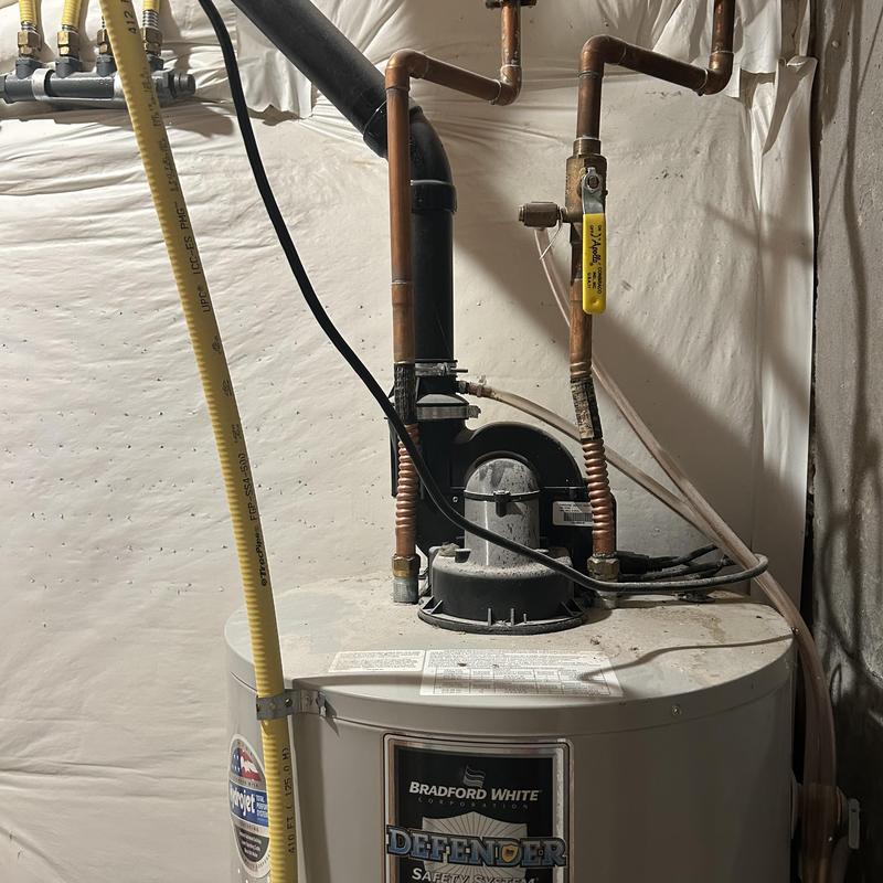 Power vent water heater with copper piping and gas line