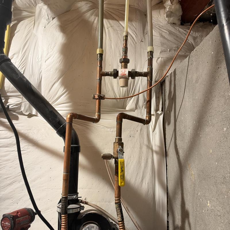 Copper plumbing with shutoff valve and pressure regulator