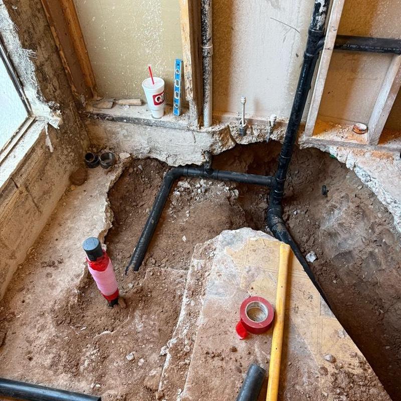 ABS toilet and shower drain piping installation site