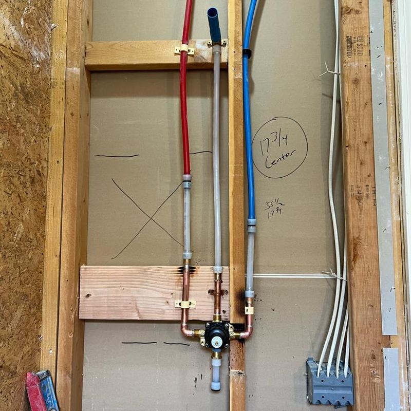 Shower valve and PEX water supply installation in wall