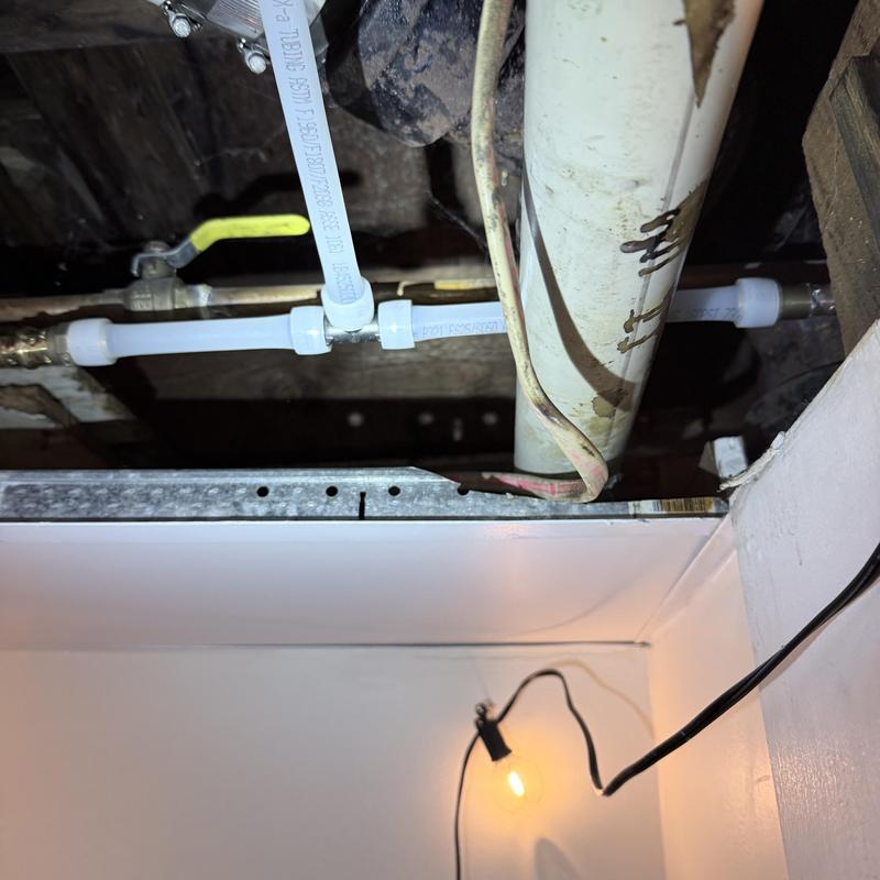 PEX piping with valve for leak repair in basement PEX piping with valve for leak repair in basement