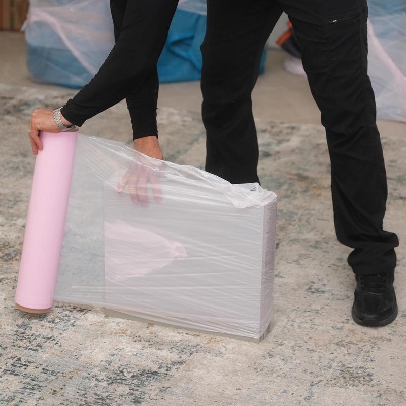 Packing materials wrapped with plastic wrap during move