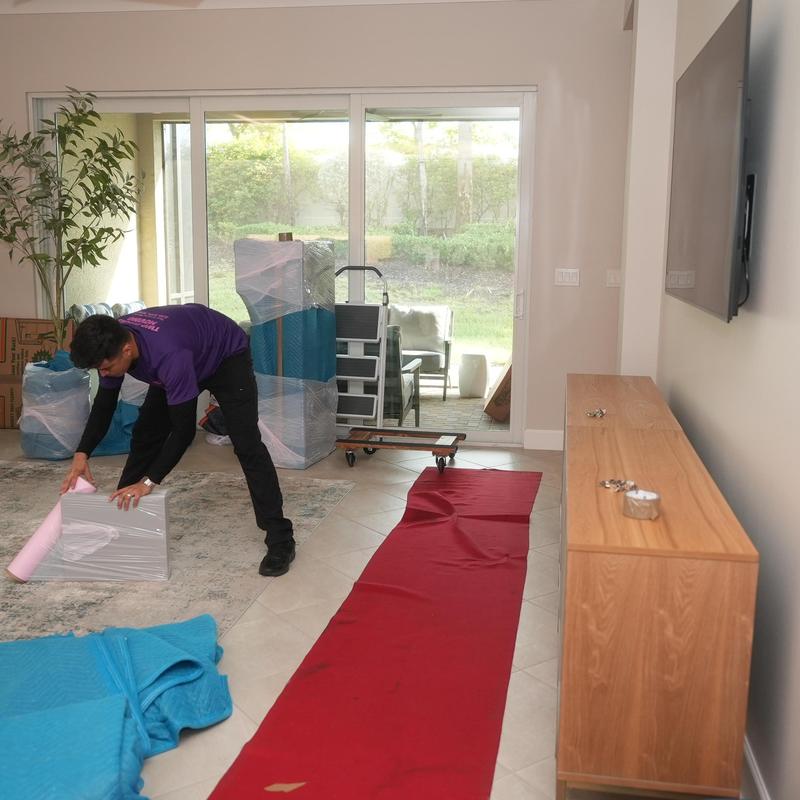 Furniture moving preparation with floor and door protection
