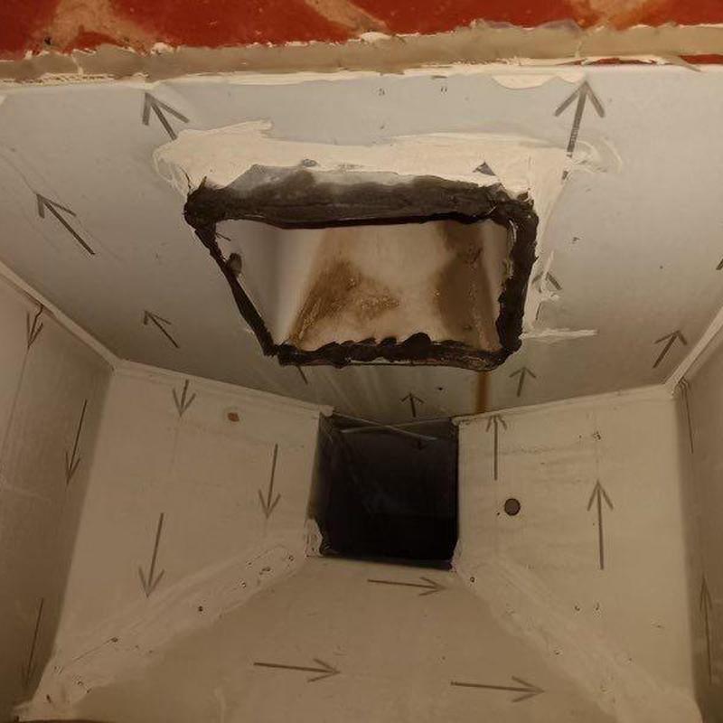 HVAC duct with damaged insulation and markings HVAC duct with damaged insulation and markings