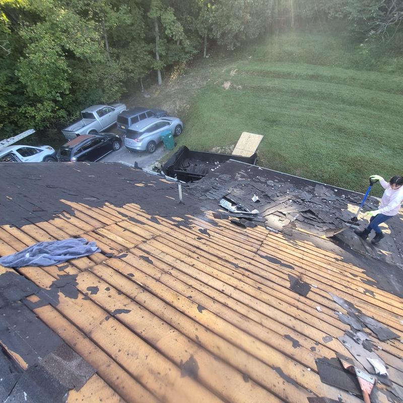 Roof decking exposed during shingle removal in Kingsport TN Roof decking exposed during shingle removal in Kingsport TN
