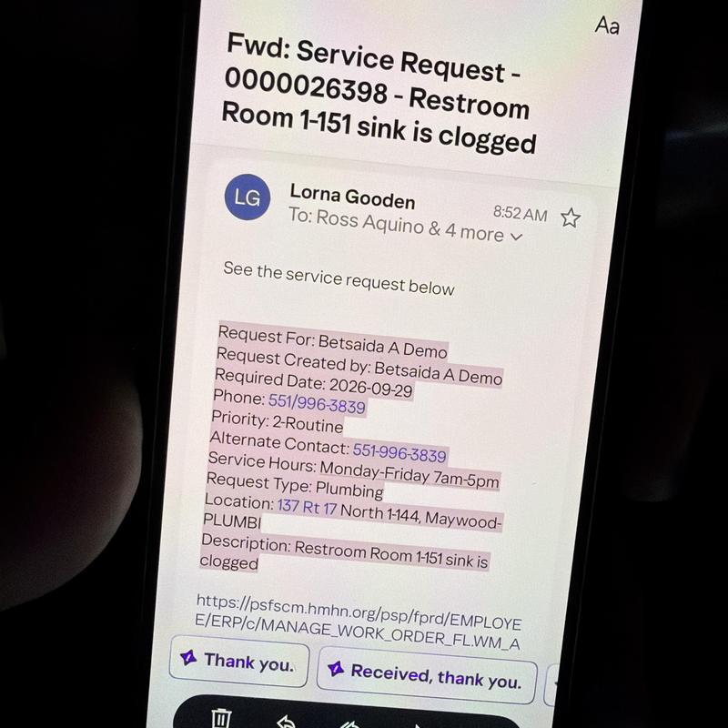 Restroom Room 1-151 clogged sink notification Restroom Room 1-151 clogged sink notification