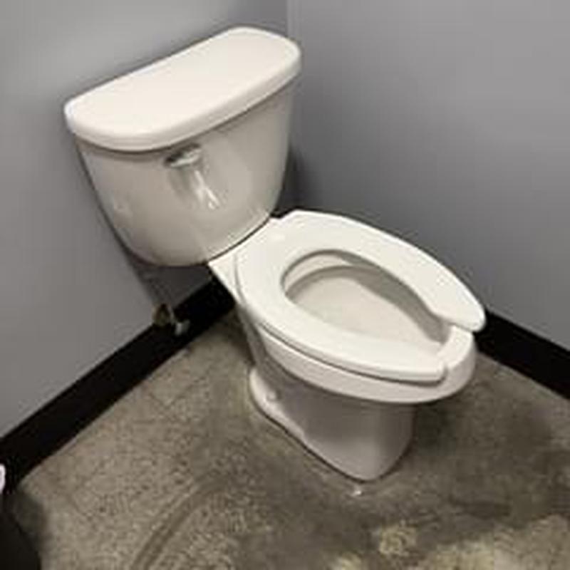 Mansfield elongated ADA toilet installation in corner restroom