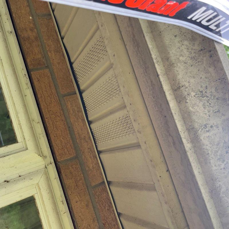 Soffit and fascia inspection with minor debris buildup