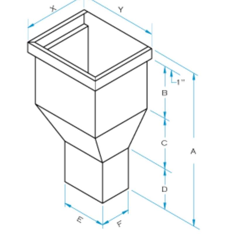 Industrial hopper with dimensional specifications diagram Industrial hopper with dimensional specifications diagram