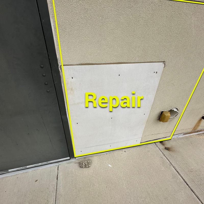 Stucco wall patch and repair near door exterior Stucco wall patch and repair near door exterior