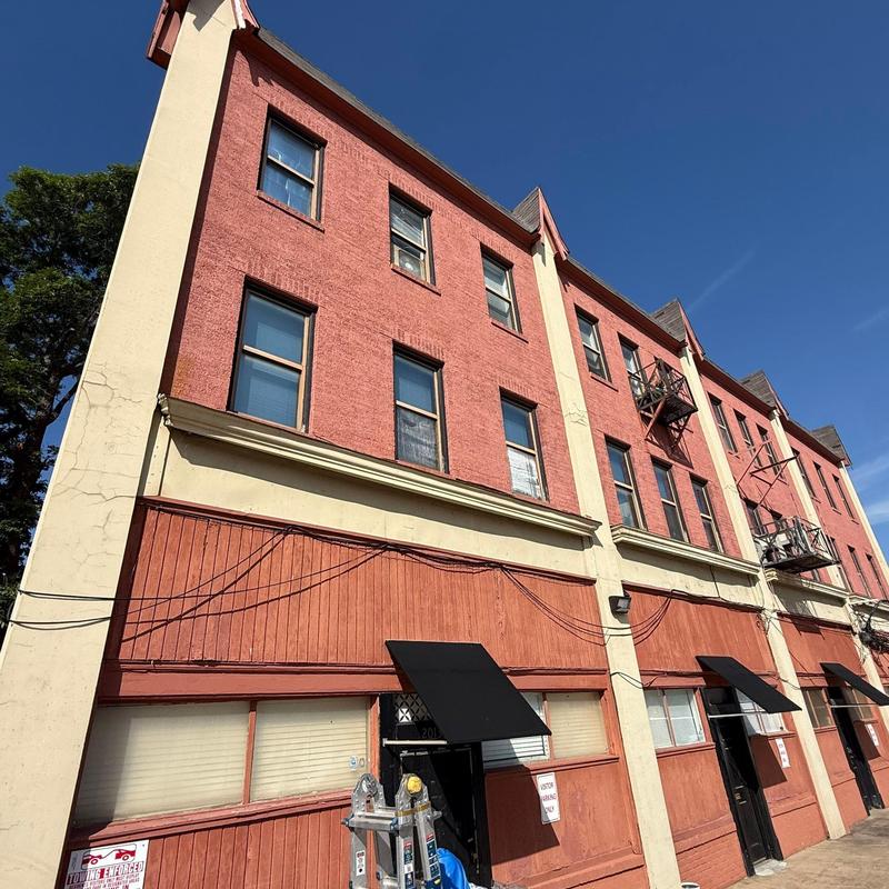 Commercial concrete flooring repair at building exterior Commercial concrete flooring repair at building exterior