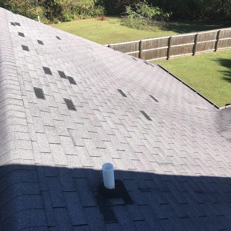 Shingle roof with vent pipe flashing and repairs