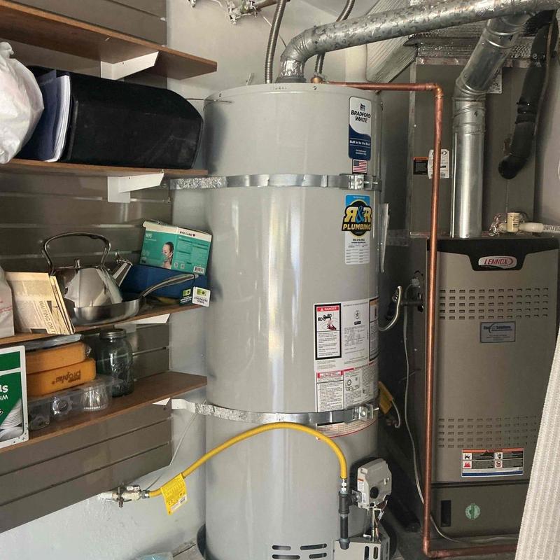 Bradford White water heater installation with gas line
