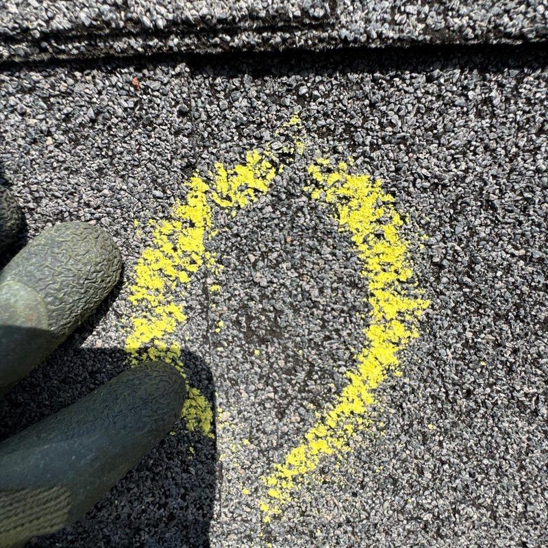 Asphalt shingle granule loss marked for inspection