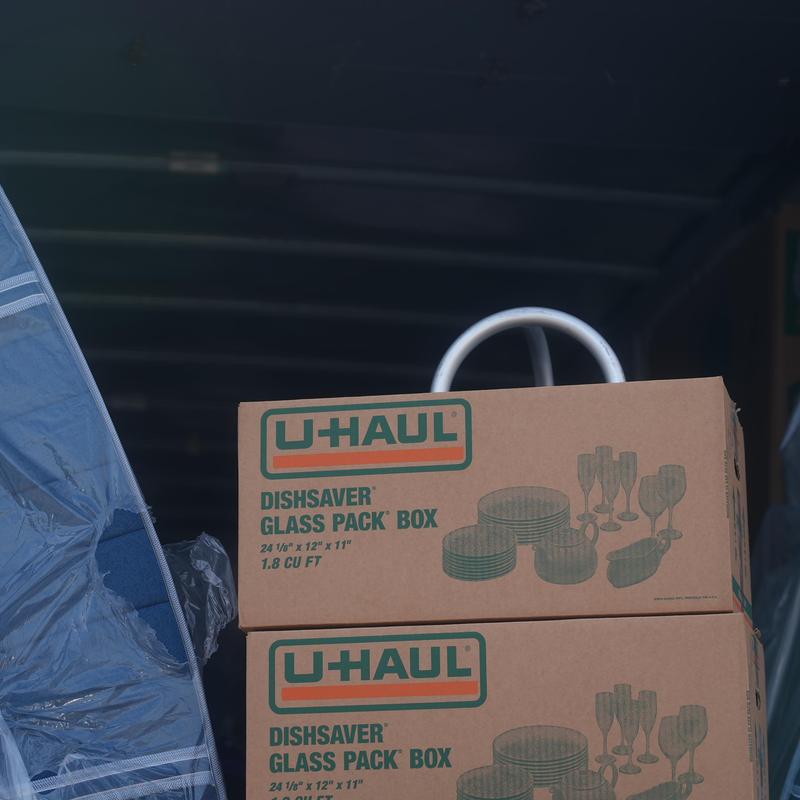 Dishsaver glass pack boxes stacked for moving