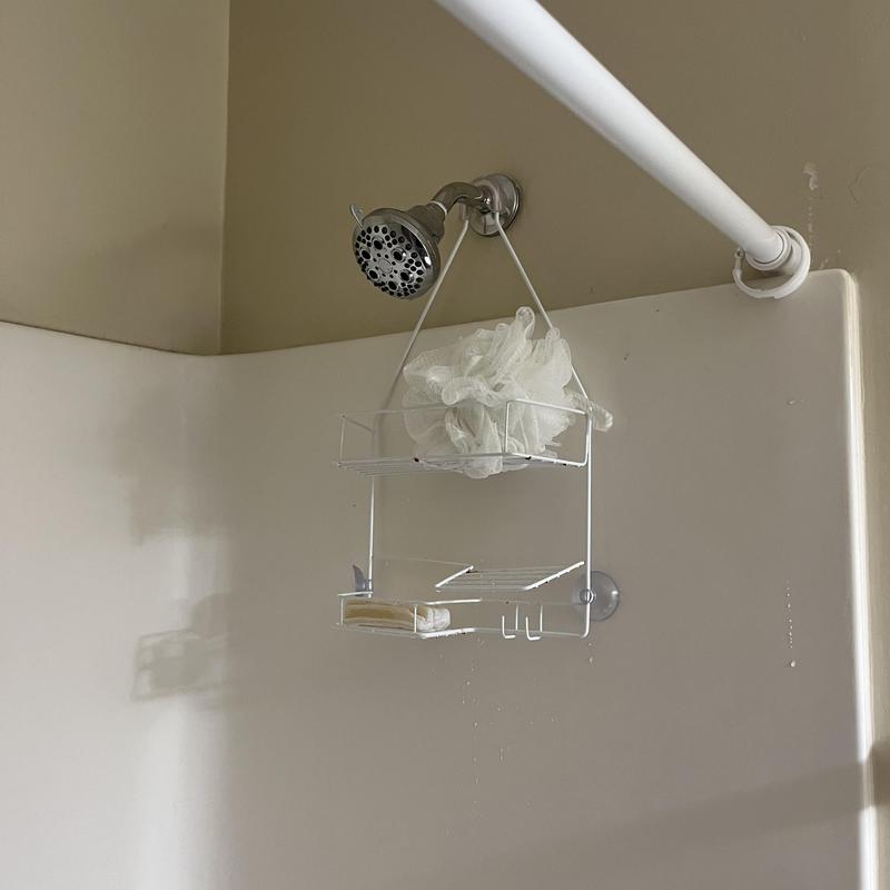 Showerhead with hanging shower caddy and bath accessories Showerhead with hanging shower caddy and bath accessories