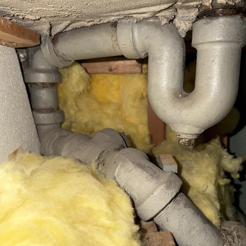 Bathroom drain pipes with insulation in crawl space Bathroom drain pipes with insulation in crawl space