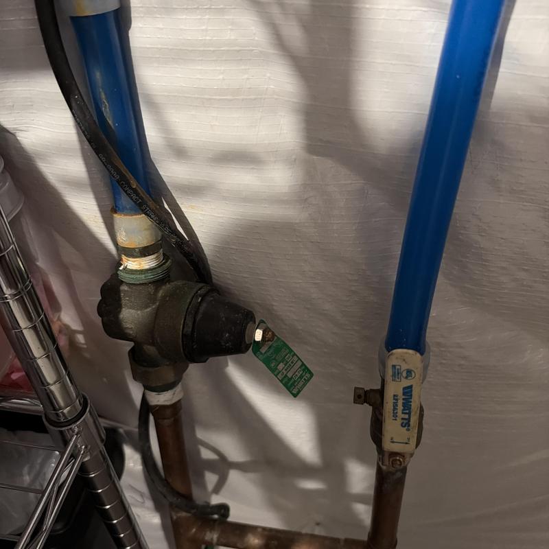 34” PRV valve with blue PEX piping and shutoff valve