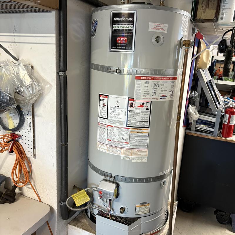75-gallon water heater with gas and pressure valve installation