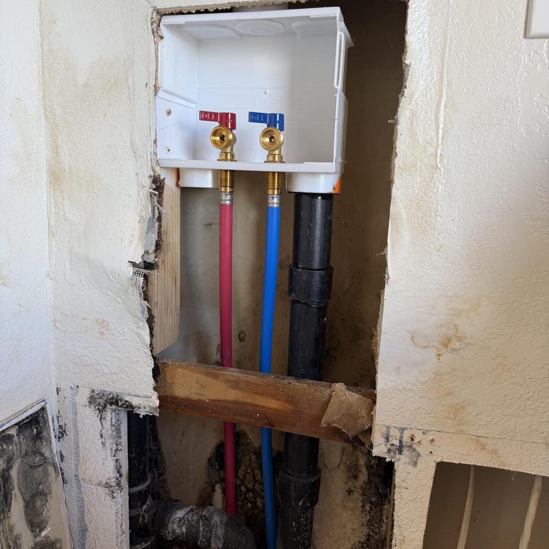 Washer box with hot and cold water lines installed Washer box with hot and cold water lines installed