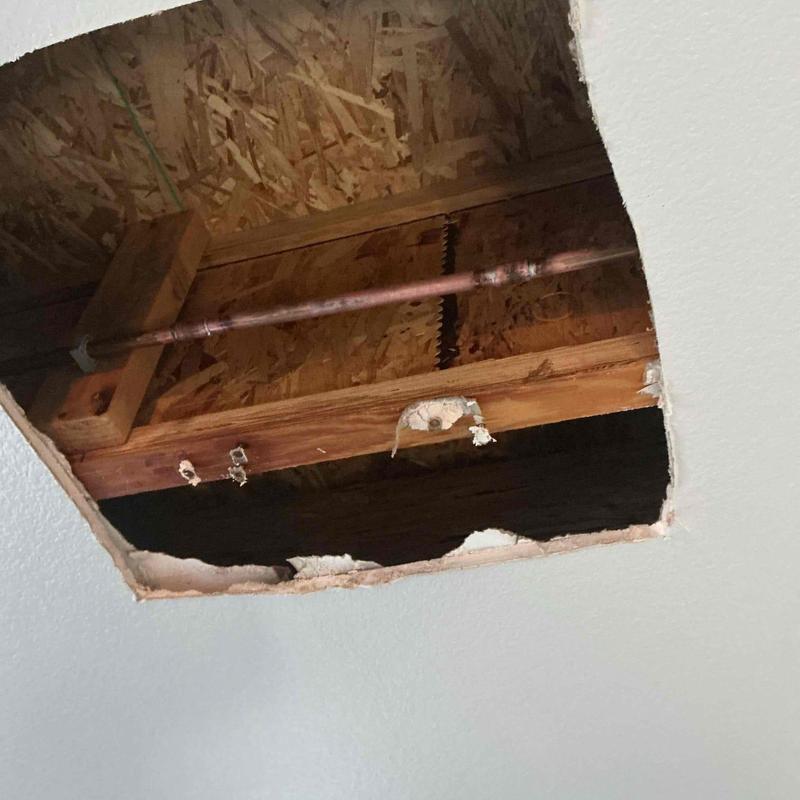 12-inch copper water line with ceiling cutout