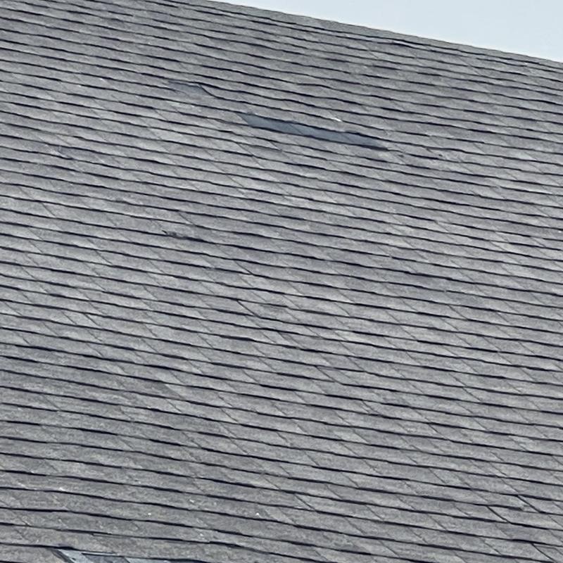 Asphalt shingle roof showing damaged and curled shingles